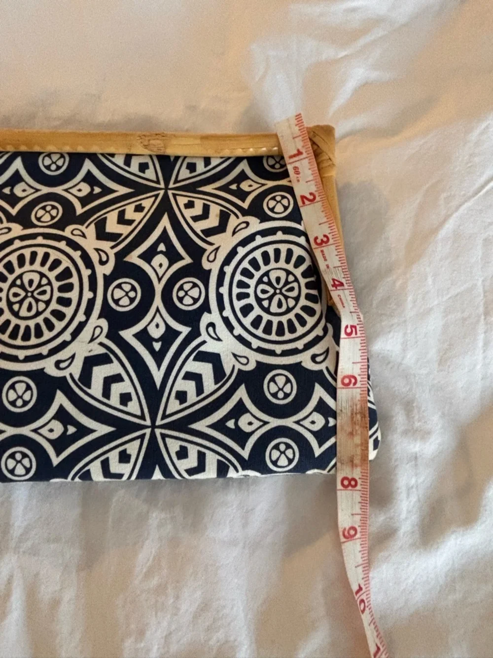 Navy and White Geometric Bamboo Frame Clutch - Picture 5 of 5